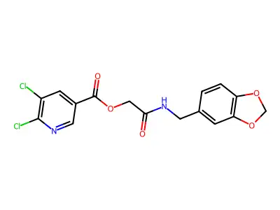 [2-(1,3-benzodioxol-5-ylmethylamino)-2-oxoethyl] 5,6-dichloropyridine-3-carboxylate structure