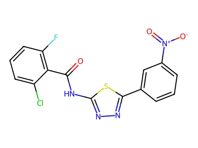 2-chloro-6-fluoro-N-[5-(3-nitrophenyl)-1,3,4-thiadiazol-2-yl]benzamide structure