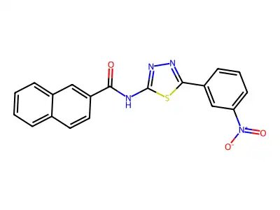 N-[5-(3-nitrophenyl)-1,3,4-thiadiazol-2-yl]naphthalene-2-carboxamide structure