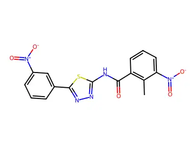 2-methyl-3-nitro-N-[5-(3-nitrophenyl)-1,3,4-thiadiazol-2-yl]benzamide structure
