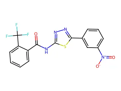 N-[5-(3-nitrophenyl)-1,3,4-thiadiazol-2-yl]-2-(trifluoromethyl)benzamide structure