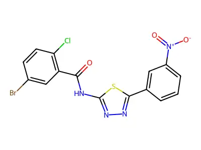 5-bromo-2-chloro-N-[5-(3-nitrophenyl)-1,3,4-thiadiazol-2-yl]benzamide structure