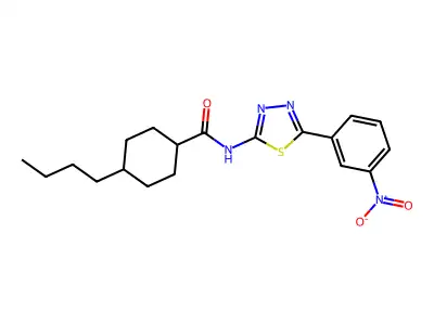 4-butyl-N-[5-(3-nitrophenyl)-1,3,4-thiadiazol-2-yl]cyclohexane-1-carboxamide structure