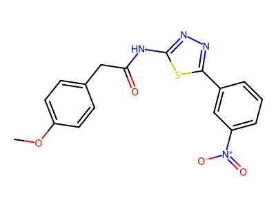 2-(4-methoxyphenyl)-N-[5-(3-nitrophenyl)-1,3,4-thiadiazol-2-yl]acetamide structure