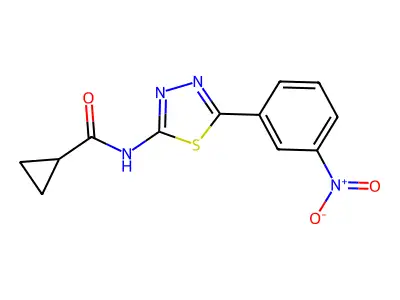 N-[5-(3-nitrophenyl)-1,3,4-thiadiazol-2-yl]cyclopropanecarboxamide structure