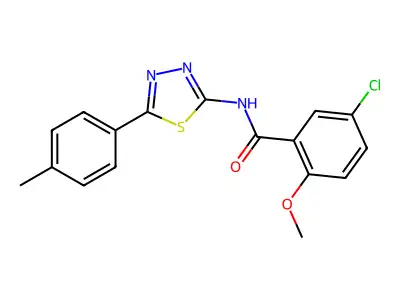 5-chloro-2-methoxy-N-[5-(4-methylphenyl)-1,3,4-thiadiazol-2-yl]benzamide structure