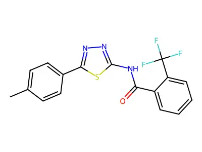 N-[5-(4-methylphenyl)-1,3,4-thiadiazol-2-yl]-2-(trifluoromethyl)benzamide structure