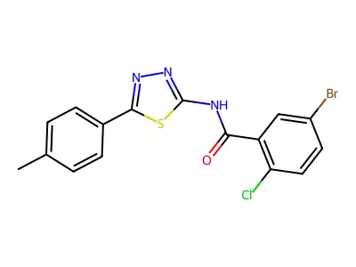 5-bromo-2-chloro-N-[5-(4-methylphenyl)-1,3,4-thiadiazol-2-yl]benzamide structure