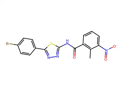 N-[5-(4-bromophenyl)-1,3,4-thiadiazol-2-yl]-2-methyl-3-nitrobenzamide structure
