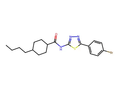 N-[5-(4-bromophenyl)-1,3,4-thiadiazol-2-yl]-4-butylcyclohexane-1-carboxamide structure