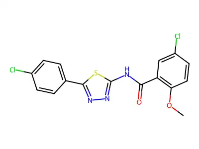 5-chloro-N-[5-(4-chlorophenyl)-1,3,4-thiadiazol-2-yl]-2-methoxybenzamide structure