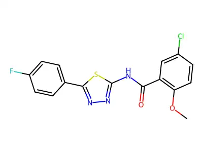 5-chloro-N-[5-(4-fluorophenyl)-1,3,4-thiadiazol-2-yl]-2-methoxybenzamide structure