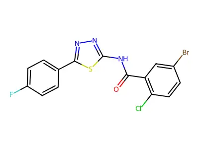 5-bromo-2-chloro-N-[5-(4-fluorophenyl)-1,3,4-thiadiazol-2-yl]benzamide structure