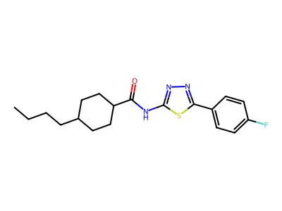 4-butyl-N-[5-(4-fluorophenyl)-1,3,4-thiadiazol-2-yl]cyclohexane-1-carboxamide structure