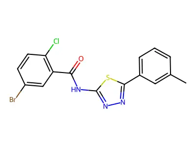 5-bromo-2-chloro-N-[5-(3-methylphenyl)-1,3,4-thiadiazol-2-yl]benzamide structure