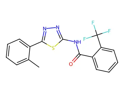 N-[5-(2-methylphenyl)-1,3,4-thiadiazol-2-yl]-2-(trifluoromethyl)benzamide structure