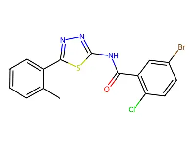 5-bromo-2-chloro-N-[5-(2-methylphenyl)-1,3,4-thiadiazol-2-yl]benzamide structure
