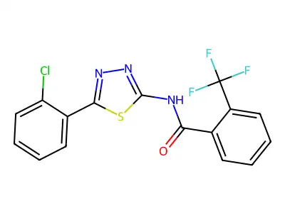 N-[5-(2-chlorophenyl)-1,3,4-thiadiazol-2-yl]-2-(trifluoromethyl)benzamide structure