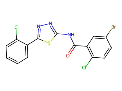 5-bromo-2-chloro-N-[5-(2-chlorophenyl)-1,3,4-thiadiazol-2-yl]benzamide structure