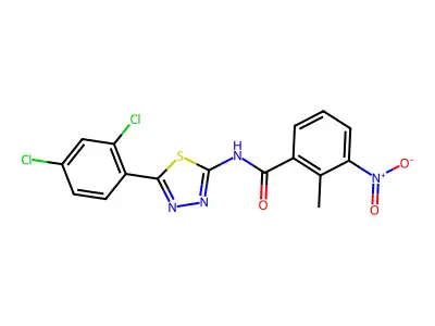 N-[5-(2,4-dichlorophenyl)-1,3,4-thiadiazol-2-yl]-2-methyl-3-nitrobenzamide structure