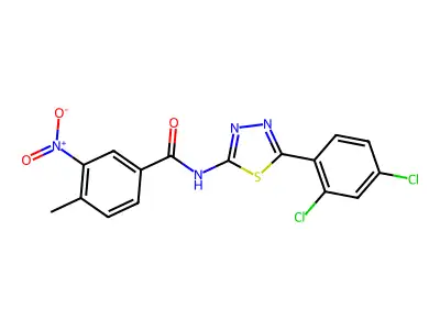 N-[5-(2,4-dichlorophenyl)-1,3,4-thiadiazol-2-yl]-4-methyl-3-nitrobenzamide structure