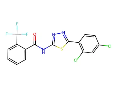 N-[5-(2,4-dichlorophenyl)-1,3,4-thiadiazol-2-yl]-2-(trifluoromethyl)benzamide structure