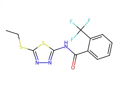 N-[5-(ethylsulfanyl)-1,3,4-thiadiazol-2-yl]-2-(trifluoromethyl)benzamide structure