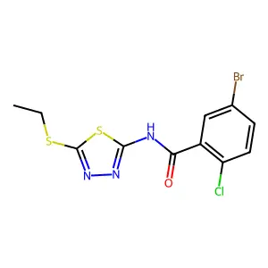 5-bromo-2-chloro-N-[5-(ethylsulfanyl)-1,3,4-thiadiazol-2-yl]benzamide structure
