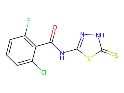 2-chloro-6-fluoro-N-(5-mercapto-1,3,4-thiadiazol-2-yl)benzamide structure