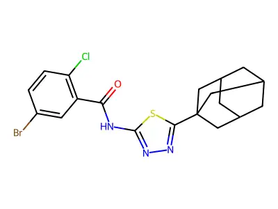 N-[5-(1-adamantyl)-1,3,4-thiadiazol-2-yl]-5-bromo-2-chlorobenzamide structure