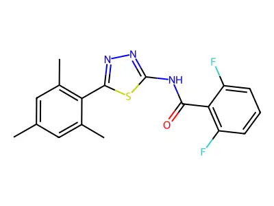 2,6-difluoro-N-[5-(2,4,6-trimethylphenyl)-1,3,4-thiadiazol-2-yl]benzamide structure