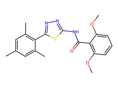 2,6-dimethoxy-N-[5-(2,4,6-trimethylphenyl)-1,3,4-thiadiazol-2-yl]benzamide structure