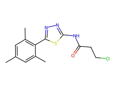 3-chloro-N-[5-(2,4,6-trimethylphenyl)-1,3,4-thiadiazol-2-yl]propanamide structure