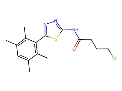 4-chloro-N-[5-(2,3,5,6-tetramethylphenyl)-1,3,4-thiadiazol-2-yl]butanamide structure