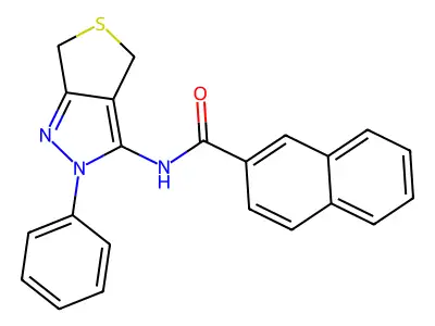 N-(2-phenyl-4,6-dihydrothieno[3,4-c]pyrazol-3-yl)naphthalene-2-carboxamide structure