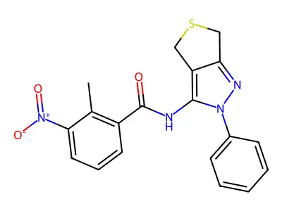 2-methyl-3-nitro-N-(2-phenyl-4,6-dihydrothieno[3,4-c]pyrazol-3-yl)benzamide structure