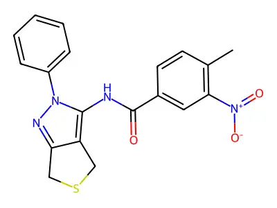 4-methyl-3-nitro-N-(2-phenyl-4,6-dihydro-2H-thieno[3,4-c]pyrazol-3-yl)benzamide structure
