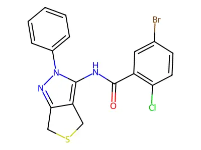 5-bromo-2-chloro-N-(2-phenyl-4,6-dihydrothieno[3,4-c]pyrazol-3-yl)benzamide structure