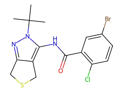 5-bromo-N-(2-tert-butyl-4,6-dihydrothieno[3,4-c]pyrazol-3-yl)-2-chlorobenzamide structure