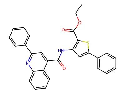 Ethyl 5-phenyl-3-(2-phenylquinoline-4-carboxamido)thiophene-2-carboxylate structure
