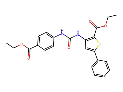 Ethyl 3-[(4-ethoxycarbonylphenyl)carbamoylamino]-5-phenylthiophene-2-carboxylate structure