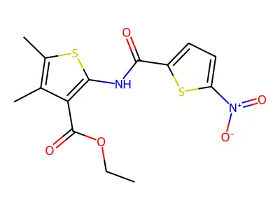 Ethyl 4,5-dimethyl-2-(5-nitrothiophene-2-carboxamido)thiophene-3-carboxylate structure