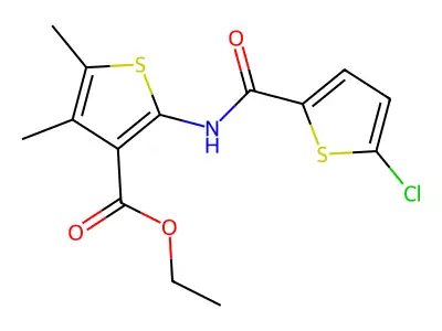 Ethyl 2-(5-chlorothiophene-2-carboxamido)-4,5-dimethylthiophene-3-carboxylate structure