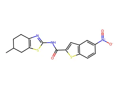 N-(6-methyl-4,5,6,7-tetrahydro-1,3-benzothiazol-2-yl)-5-nitro-1-benzothiophene-2-carboxamide structure