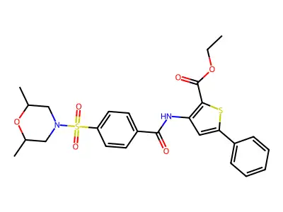 ethyl 3-(4-((2,6-dimethylmorpholino)sulfonyl)benzamido)-5-phenylthiophene-2-carboxylate structure