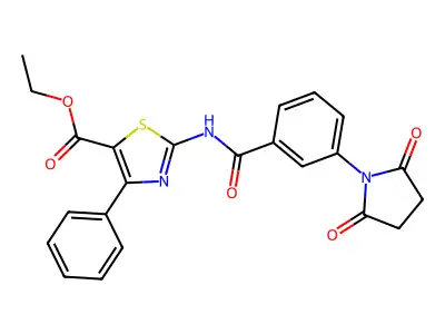 Ethyl 2-(3-(2,5-dioxopyrrolidin-1-yl)benzamido)-4-phenylthiazole-5-carboxylate structure