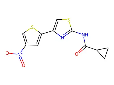 N-[4-(4-nitrothiophen-2-yl)-1,3-thiazol-2-yl]cyclopropanecarboxamide structure