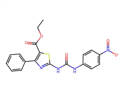 Ethyl 2-(3-(4-nitrophenyl)ureido)-4-phenylthiazole-5-carboxylate structure