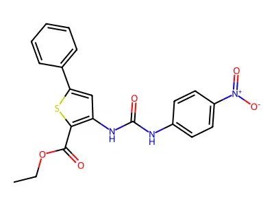 Ethyl 3-(3-(4-nitrophenyl)ureido)-5-phenylthiophene-2-carboxylate structure