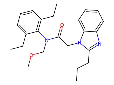 N-(2,6-diethylphenyl)-N-(methoxymethyl)-2-(2-propylbenzimidazolyl)acetamide structure